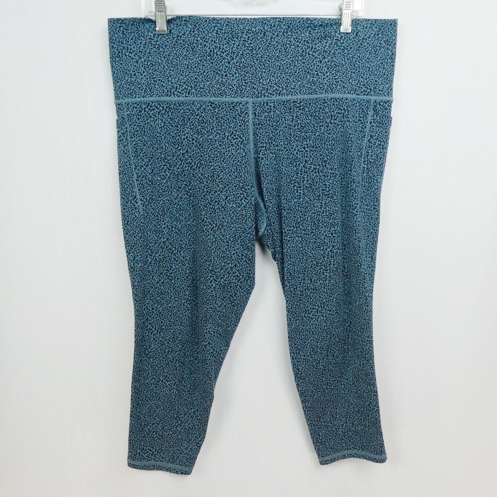 Athleta Salutation Stash II Textured Leggings Sz 2X Teal Leopard Tight 631936 - Picture 2 of 13